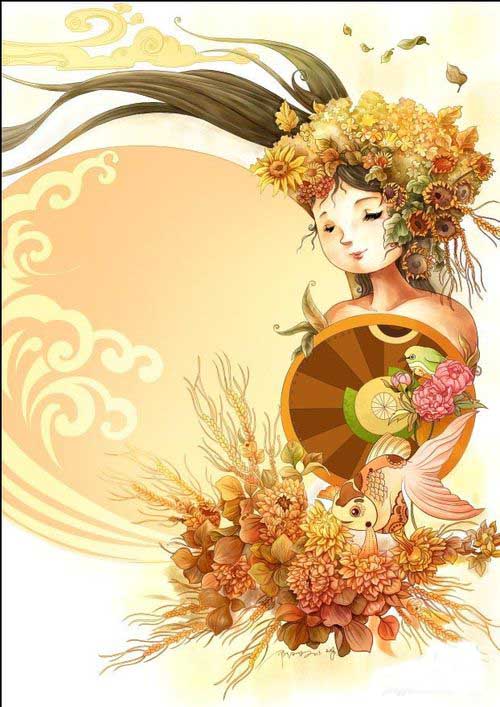 Painter结合sai绘制儿童插画之花神方法