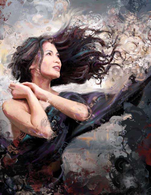 Painter使用调色刀制作数字肖像绘画过程