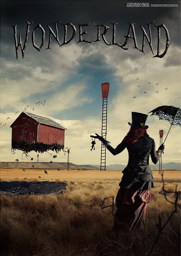 场景合成，使用PS软件制作悬浮的房屋场景图片合成教程