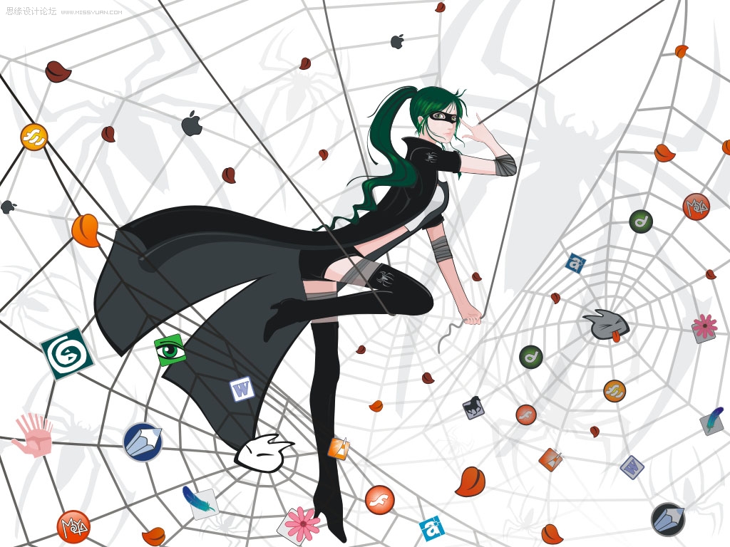 Coreldraw贝赛尔曲线鼠绘漂亮的矢量蜘蛛女侠图片设计教程  第10张