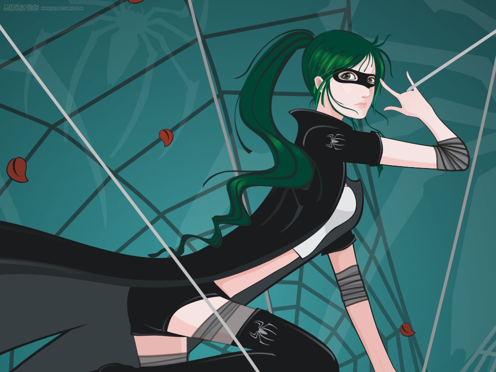 Coreldraw贝赛尔曲线鼠绘漂亮的矢量蜘蛛女侠图片设计教程  第12张