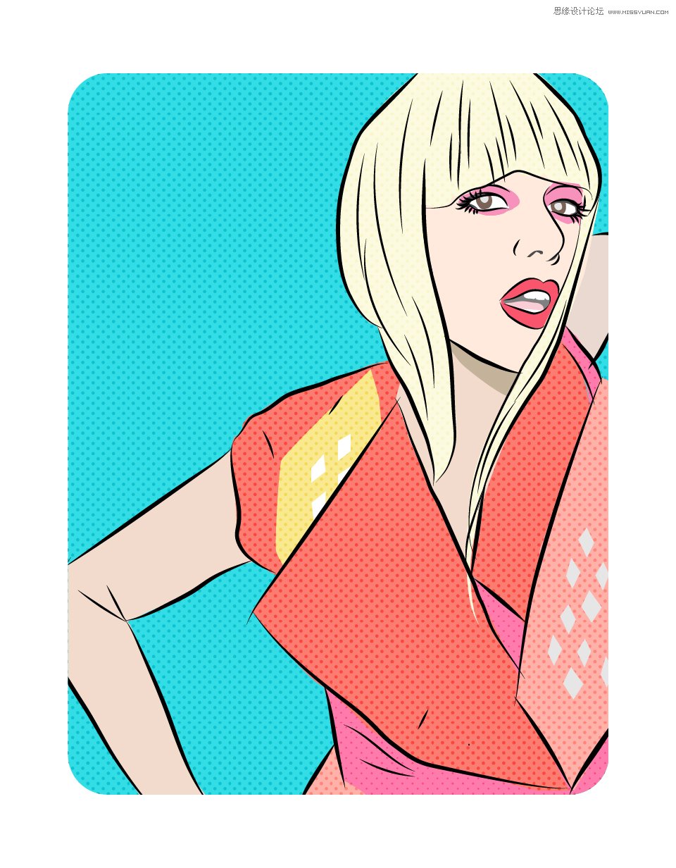 Illustrator运用艺术画笔和叠加圆点图案绘制波普人像效果