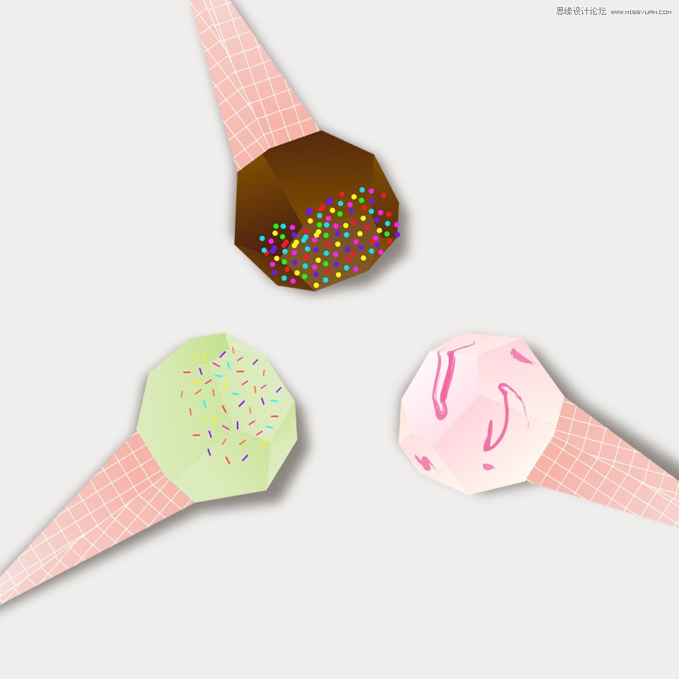 Illustrator绘制可爱的多边形纸艺效果雪糕