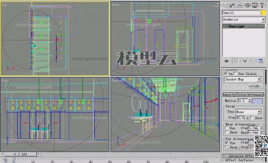 3DMAX灯光阵列光能传递渲染玻璃卫生间教程  第2张
