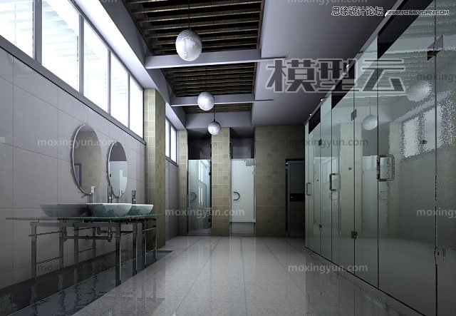 3DMAX灯光阵列光能传递渲染玻璃卫生间教程  第5张