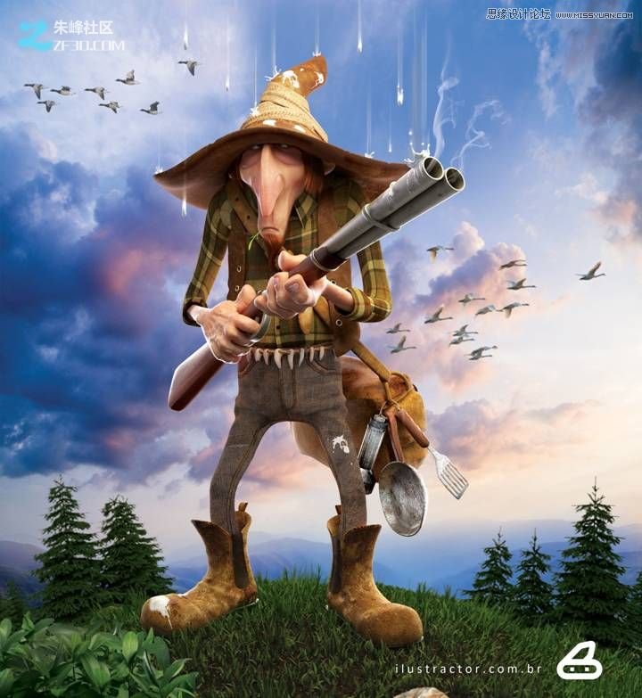 3dmax和zbrush制作瘦老头打鸟行动