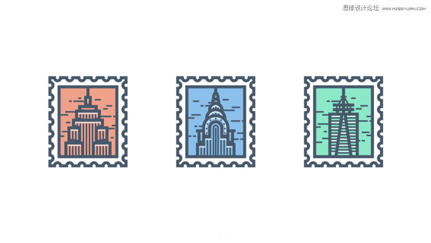 Illustrator绘制复古风格的邮票小插画