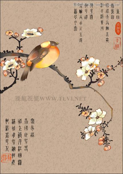 CorelDRAW实例教程：绘制中国风梅雀图教程